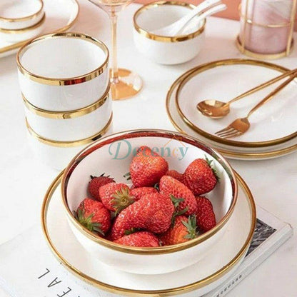 European White Gold Side Tableware Dinner Set | Elegant Ceramic Dinnerware  White