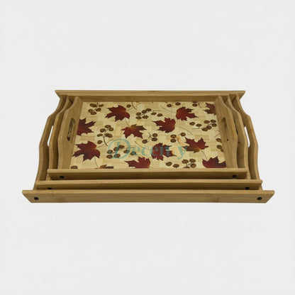 Autumn Leaf Bamboo Tray Set – 3-Piece