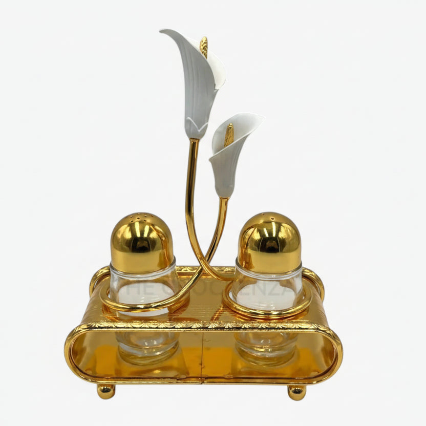 Opulent Gold & Calla Lily Metallic Salt and Pepper Shaker Set