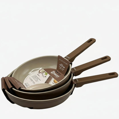 Baroly Professional Non-Stick Fry Pan Set – Premium Marble Coating with Ergonomic Heat-Resistant Handle - Brown