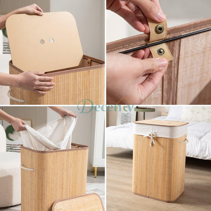 Eco-Friendly Foldable Bamboo Laundry Basket Hamper with Lid, Large - 81 Liter (Light Brown)