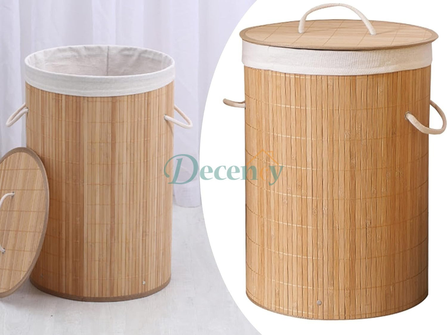 Round Foldable Natural Bamboo Laundry Basket With Lid, Washing Baskets for Laundry, Wicker Storage Baskets Hamper, Clothes Basket