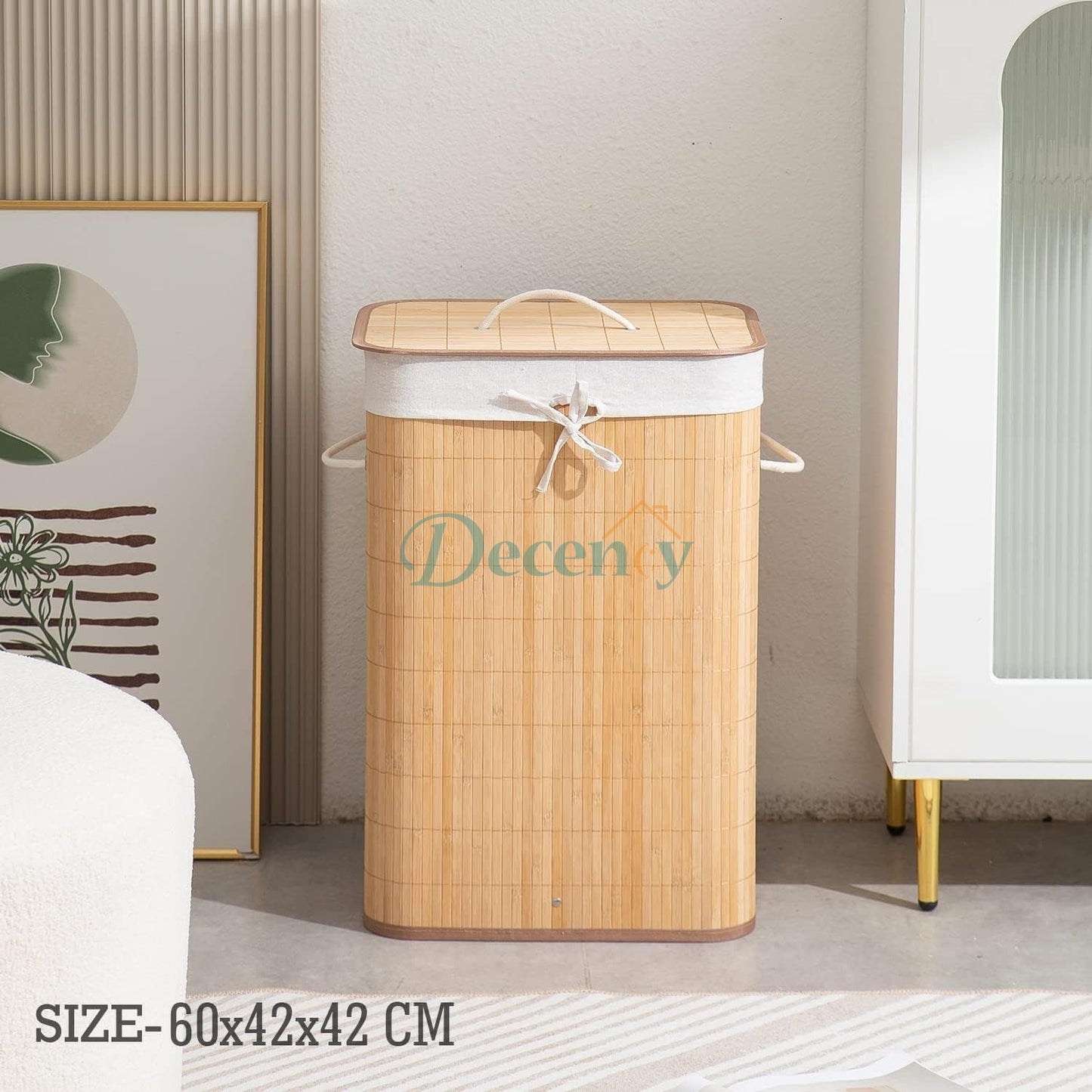 Eco-Friendly Foldable Bamboo Laundry Basket Hamper with Lid, Large - 81 Liter (Light Brown)