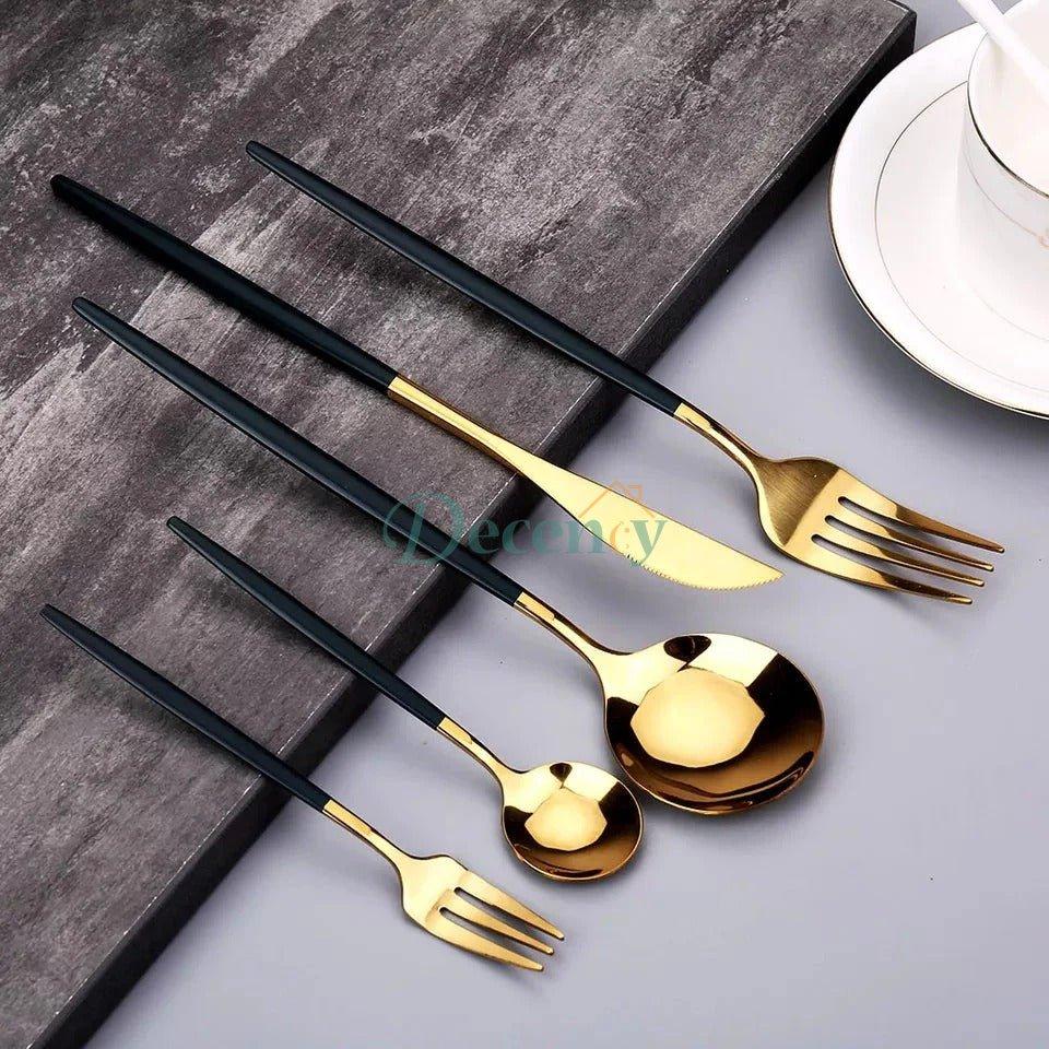 Luxury Polished Cutlery Set – 24 Pcs Set- (Green & Golden)