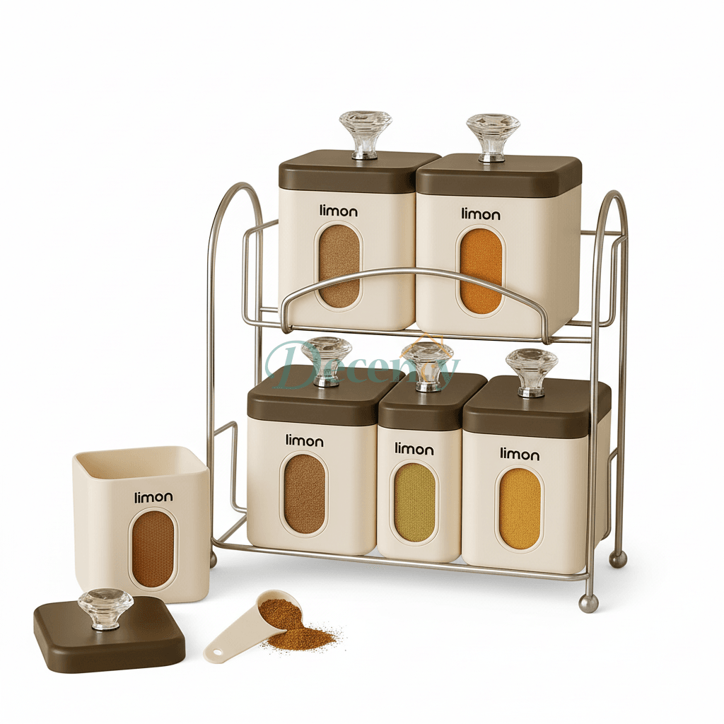 Limon 7-Piece Spice Jar Set with Metal Rack