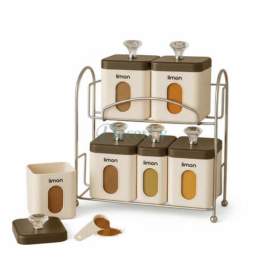Limon 7-Piece Spice Jar Set with Metal Rack