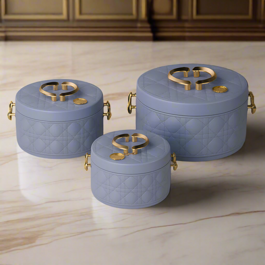 RoyalServe 3-Piece Quilted Hotpot Set – Luxury Insulated Serveware ( Blue )