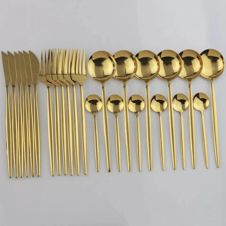 24 Pcs Premium Steel Cutlery Set-Plain Golden