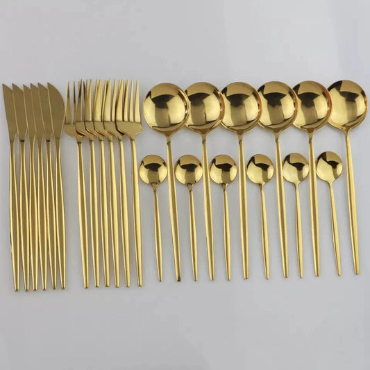 24 Pcs Premium Steel Cutlery Set-Plain Golden