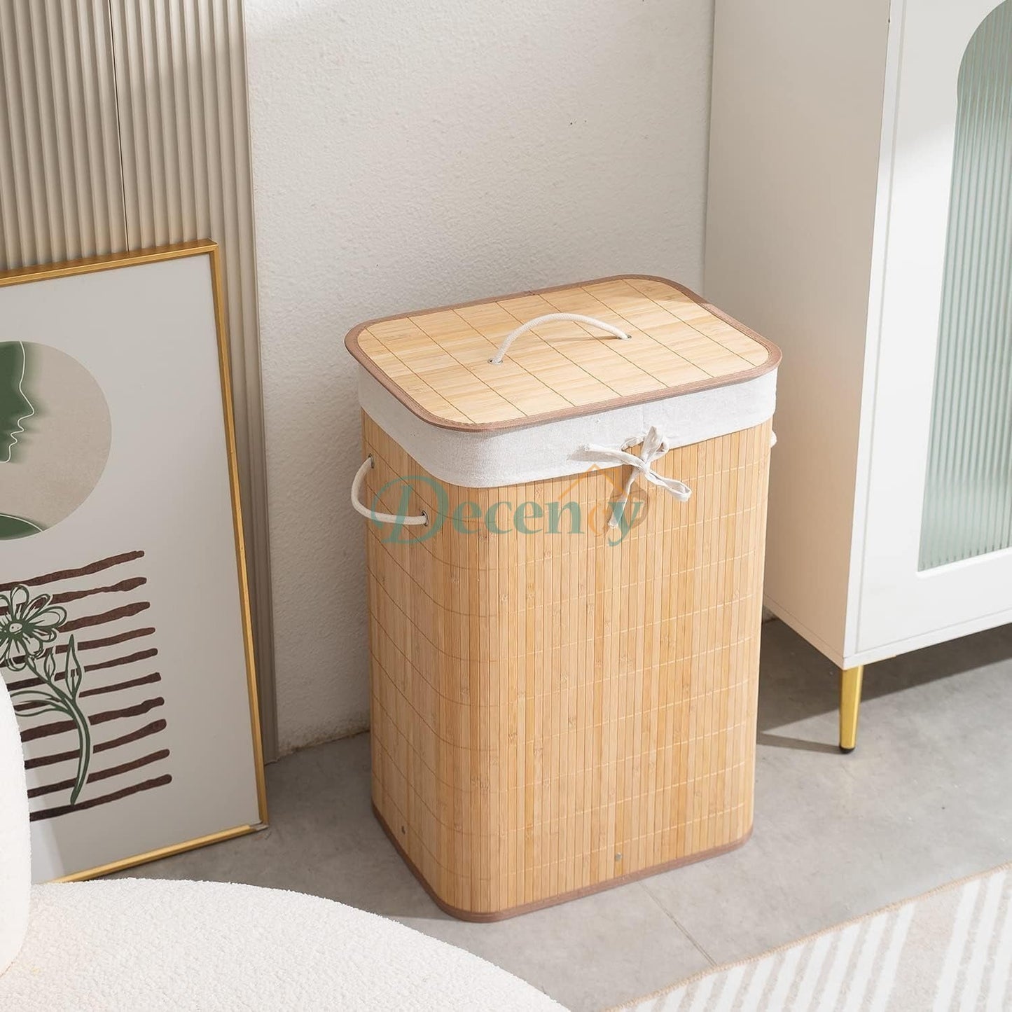 Eco-Friendly Foldable Bamboo Laundry Basket Hamper with Lid, Large - 81 Liter (Light Brown)