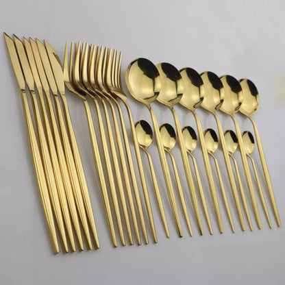 24 Pcs Premium Steel Cutlery Set-Plain Golden