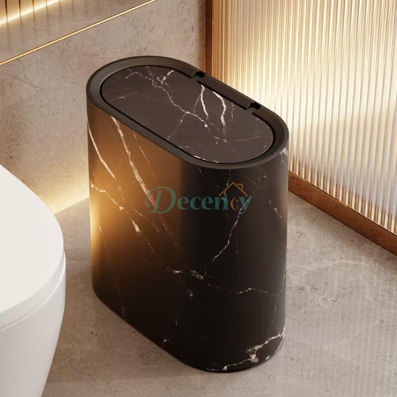 Marble Pattern Trash Can | Modern Bathroom & Kitchen Bin with Lid