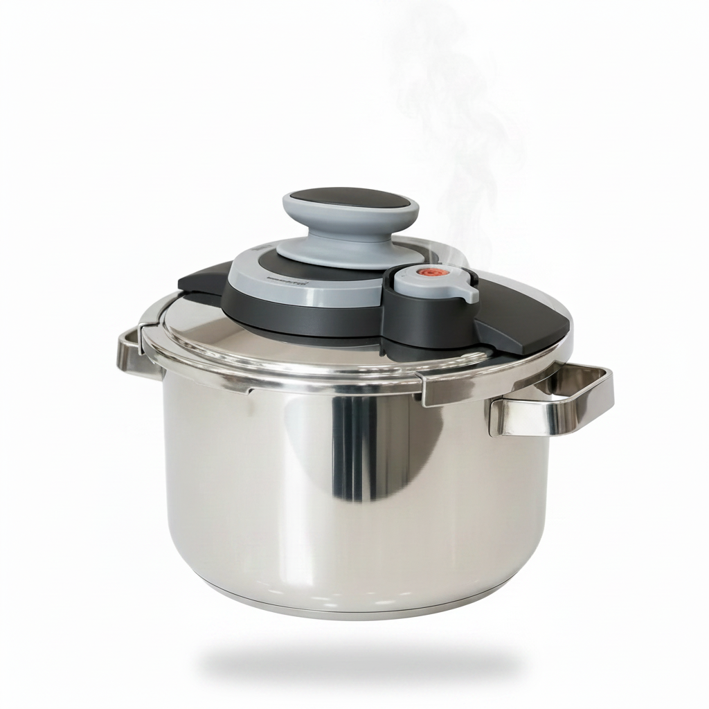 6L Turkish stainless steel pressure cooker with silver handles front view