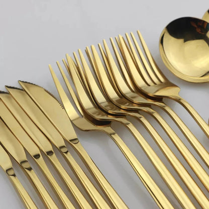 24 Pcs Premium Steel Cutlery Set-Plain Golden