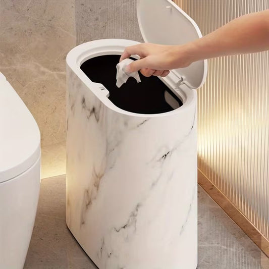 Marble Pattern Trash Can | Modern Bathroom & Kitchen Bin with Lid