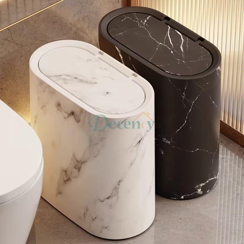 Marble Pattern Trash Can | Modern Bathroom & Kitchen Bin with Lid