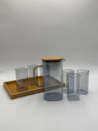 8 Pcs Turkey Glass Water Set with Wooden Tray