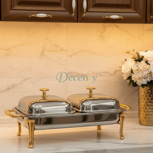 Double 1.5L Stainless Steel Buffet Server with Gold Accents