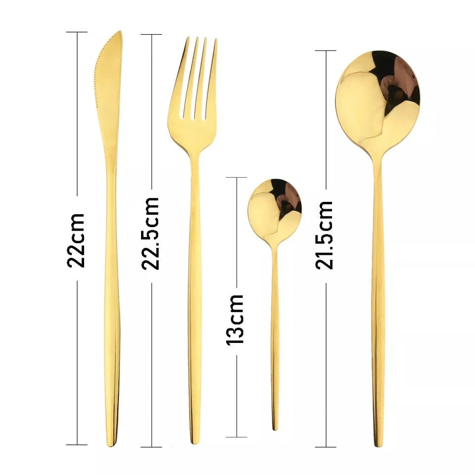24 Pcs Premium Steel Cutlery Set-Plain Golden