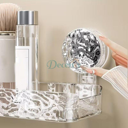 Bathroom Tray Storage Rack With Corrugated Design With Hooks For Hanging And Organizing Items.