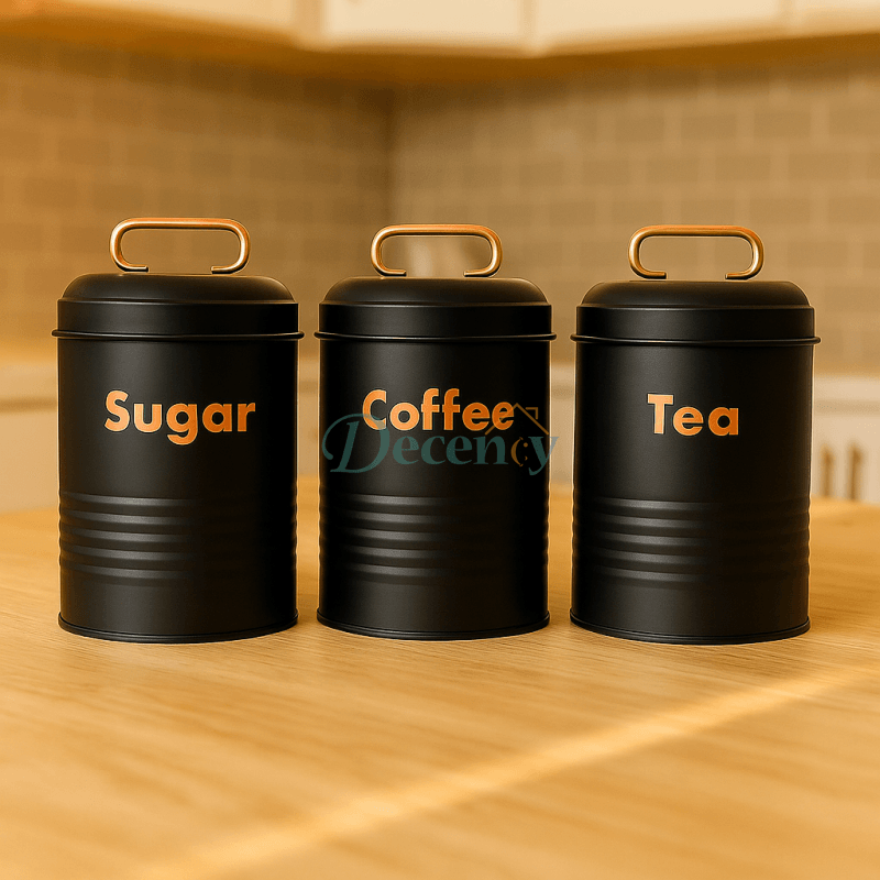 3 Pcs Vintage Metal Canister Set - Off White , Grey & Black