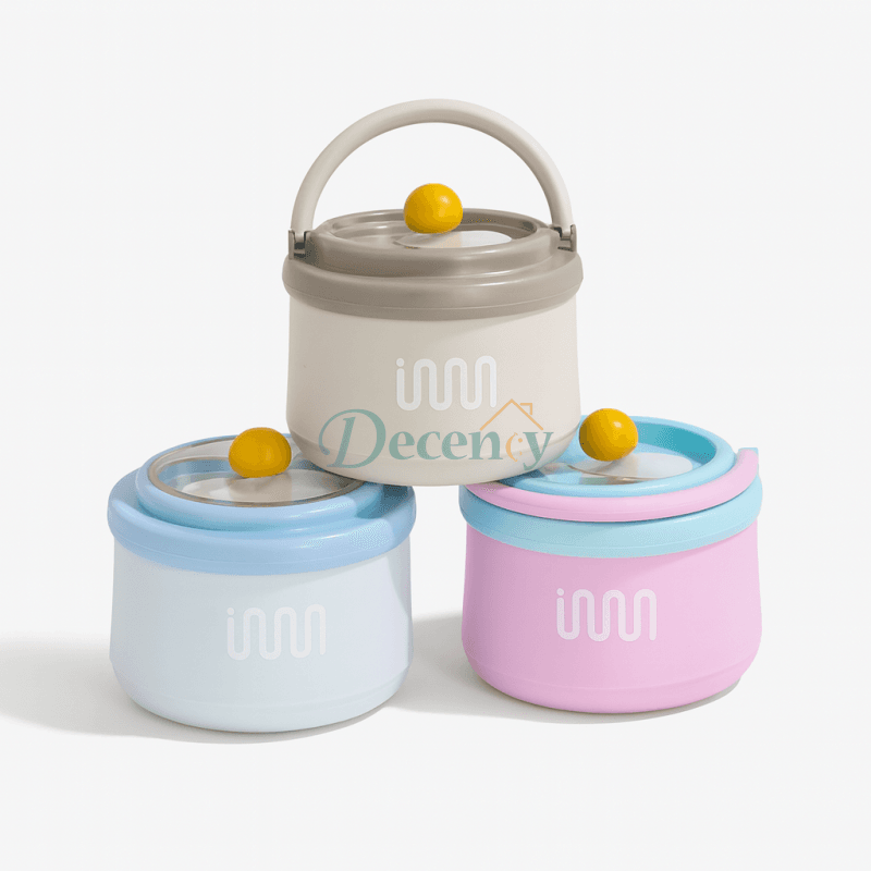 Stainless Steel Lunch Box with Foldable Spoon and Handle