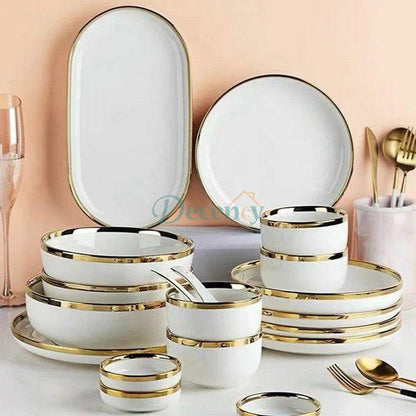 European White Gold Side Tableware Dinner Set | Elegant Ceramic Dinnerware  White