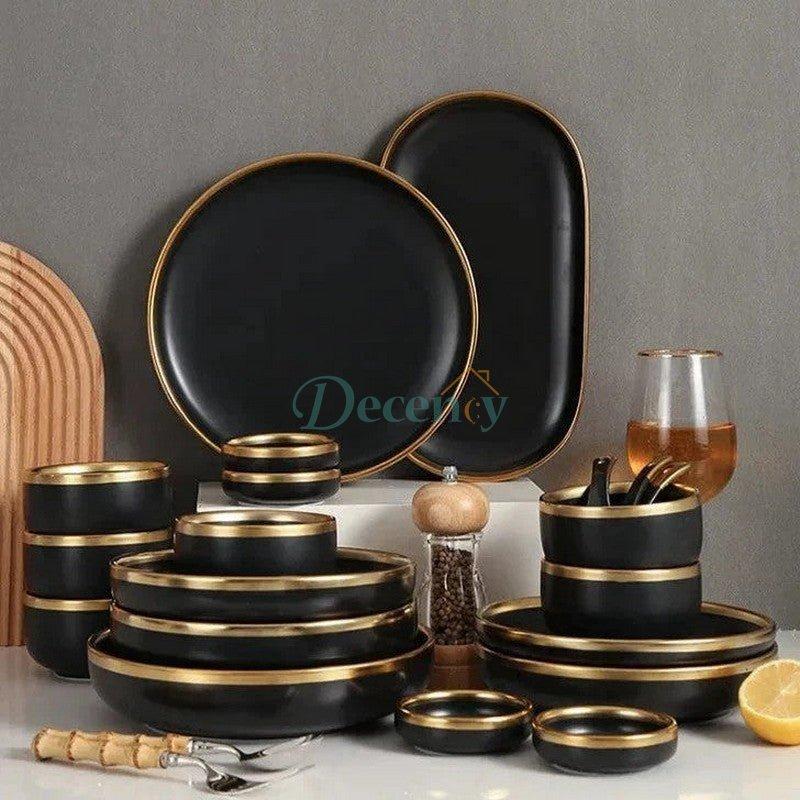 European Porcelain Dinner Set – 35 Pcs Elegant Tableware | Black