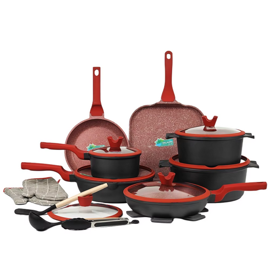 Donnor 21-Piece Aluminum Granite Marble Stone Coated Cookware Set with Glass Lid and Induction Bottom Pots Pans