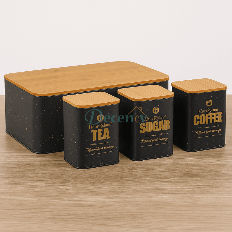 HausRoland Deluxe Bread Bin & Canister Combo Set - Black & Grey