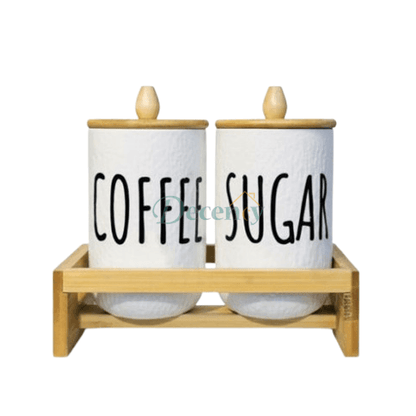 Nordic Ceramic Coffee & Sugar Storage Jar Set with Bamboo Stand