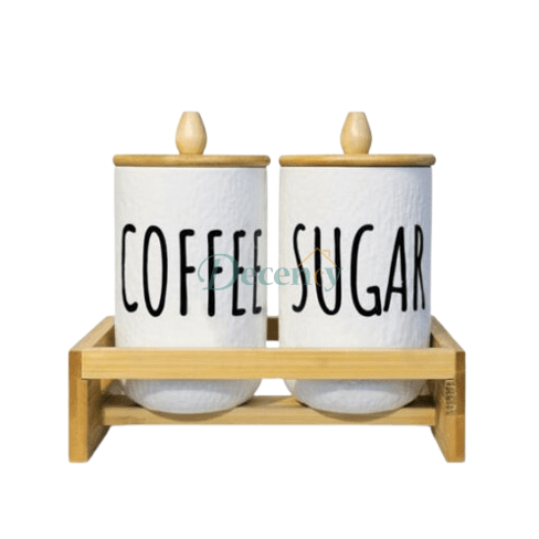 Nordic Ceramic Coffee & Sugar Storage Jar Set with Bamboo Stand