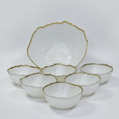 White & Gold line 7 pcs Ice Cream Bowl Set