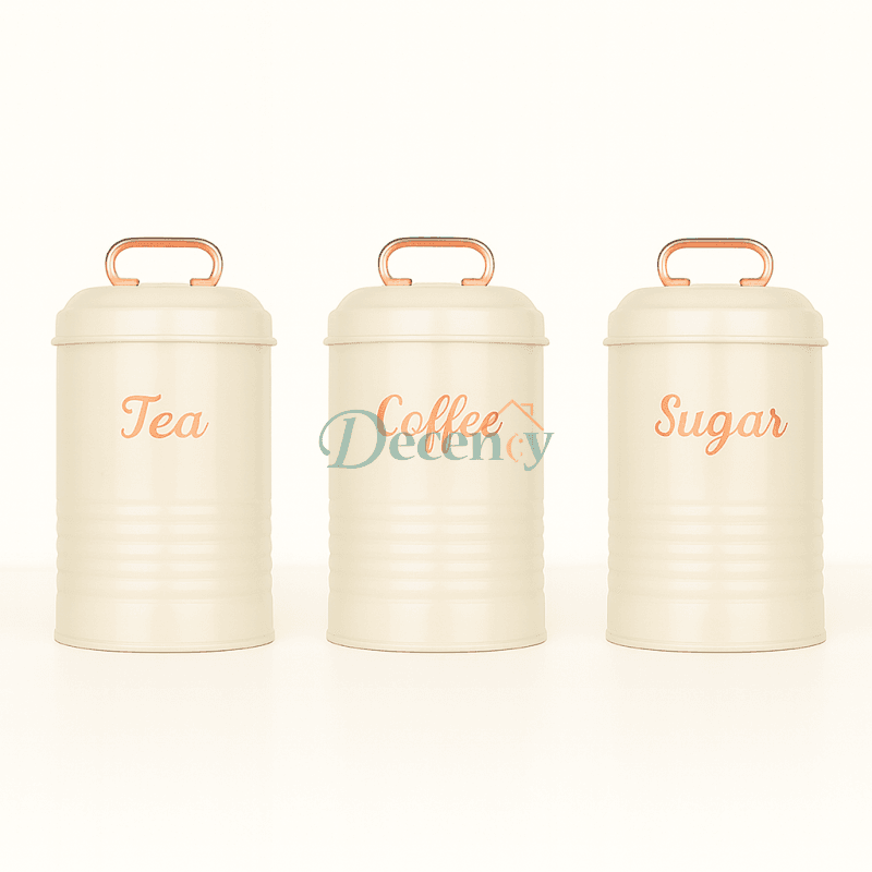 3 Pcs Vintage Metal Canister Set - Off White , Grey & Black