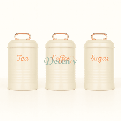 3 Pcs Vintage Metal Canister Set - Off White , Grey & Black