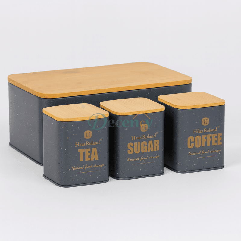HausRoland Deluxe Bread Bin & Canister Combo Set - Black & Grey