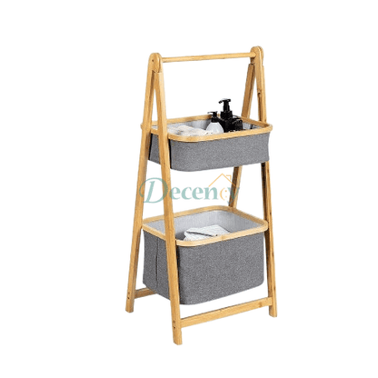 Modern 2-Tier Bamboo Organizer Rack with Fabric Baskets