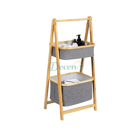 Modern 2-Tier Bamboo Organizer Rack with Fabric Baskets