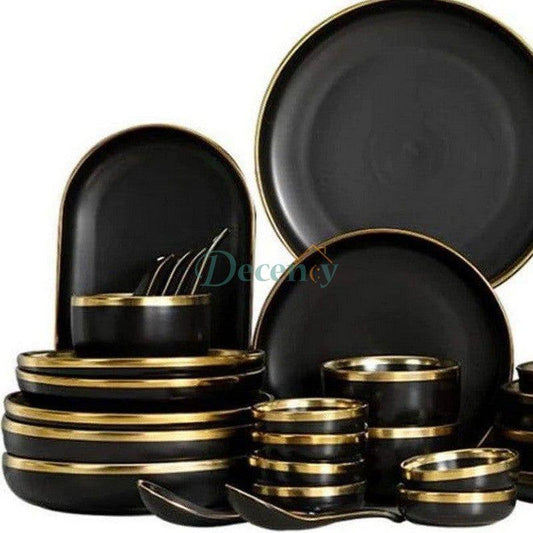 European Porcelain Dinner Set – 35 Pcs Elegant Tableware | Black