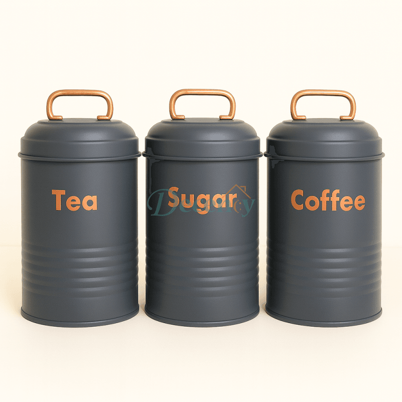 3 Pcs Vintage Metal Canister Set - Off White , Grey & Black