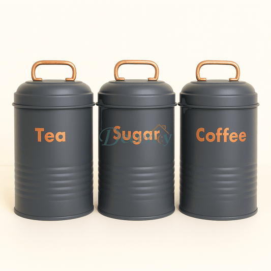 3 Pcs Vintage Metal Canister Set - Off White , Grey & Black