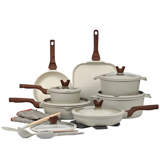 Donnor 21-Piece Aluminum Granite Marble Stone Coated Cookware Set with Glass Lid and Induction Bottom Pots Pans