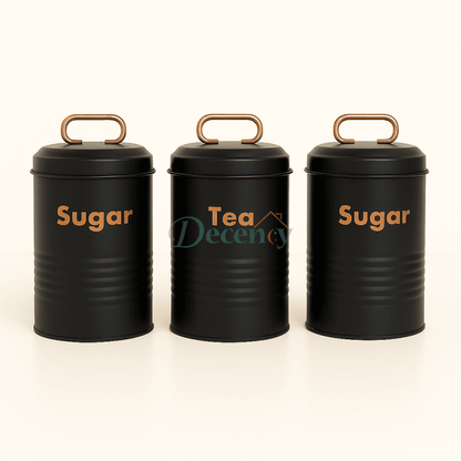 3 Pcs Vintage Metal Canister Set - Off White , Grey & Black