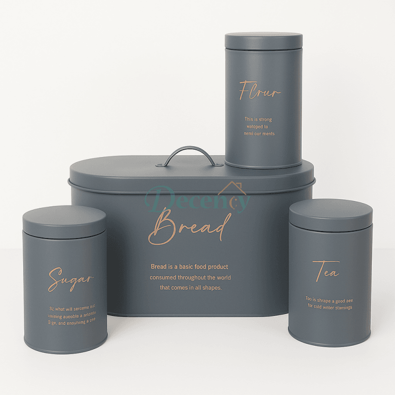 Luxury 4-Piece Metal Bread Bin and Canister Set - Grey