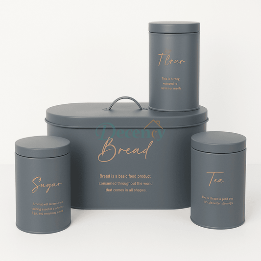 Luxury 4-Piece Metal Bread Bin and Canister Set - Grey