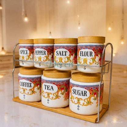 Creative 7Pcs Spice Kitchen Jars Set Wooden Lid