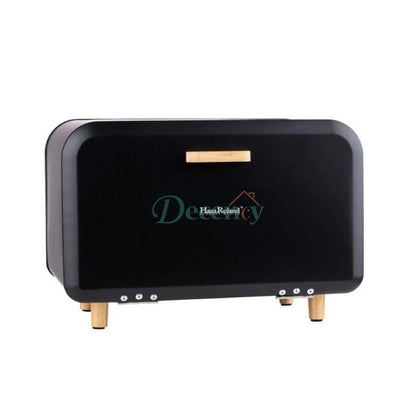 HausRoland Bread Box with Wooden Legs and Handle - Black & White