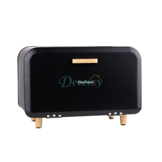 HausRoland Bread Box with Wooden Legs and Handle - Black & White