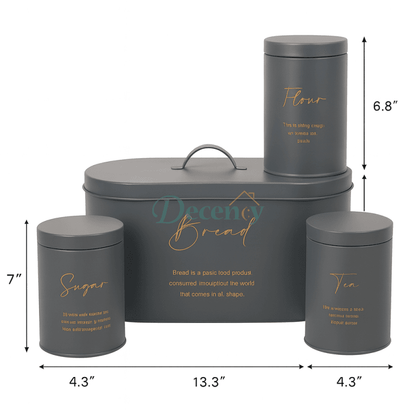 Luxury 4-Piece Metal Bread Bin and Canister Set - Grey