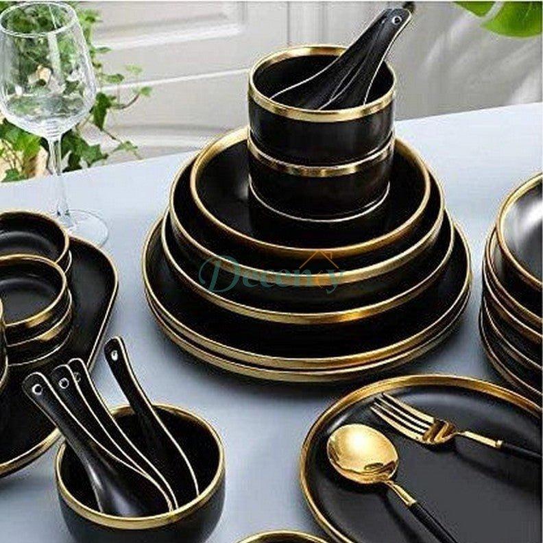 European Porcelain Dinner Set – 35 Pcs Elegant Tableware | Black